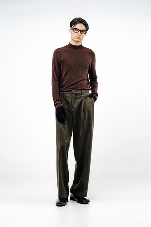 Raised One Tuck Wool slacks - Brown /M244PT01BR