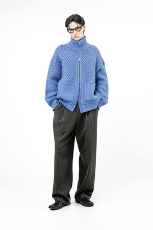 High-neck Sweater Zip-up - Blue /M244TP07BL