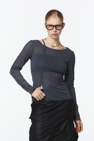 여성 보트넥 이너 티셔츠 (차콜 그레이)_5L46612