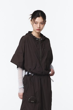 여성 후디 셋업 반팔 점퍼 (다크브라운)_5L41313