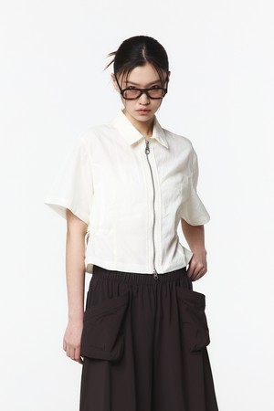 여성 스트링 반팔 셔츠 (아이보리)_5L41511