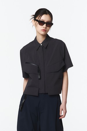 여성 오버포켓 반팔셔츠 (차콜 그레이)_5L41512