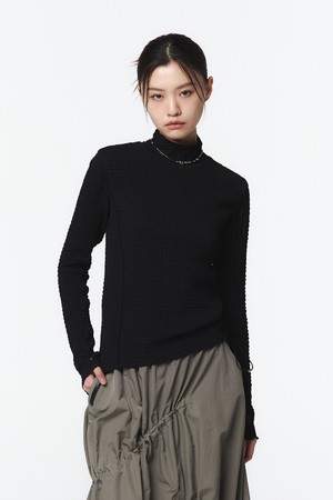 여성 목크에리 쭈글이 이너 티셔츠 (블랙)_5L46611