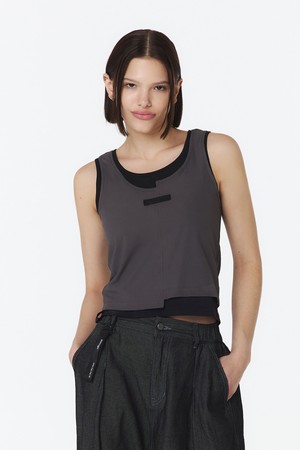 여성 더블 레이어드 슬리브리스 (다크브라운)_5L45711