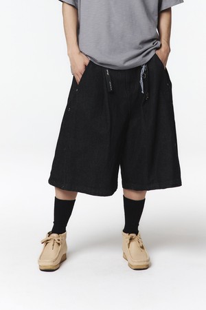 유니 데님 스냅 버뮤다 팬츠 (블랙)_5LD2623