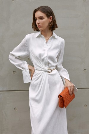 YY white polo collar drape long dress