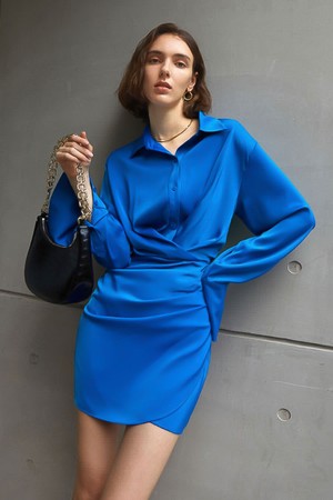 YY royal blue waist gather dress