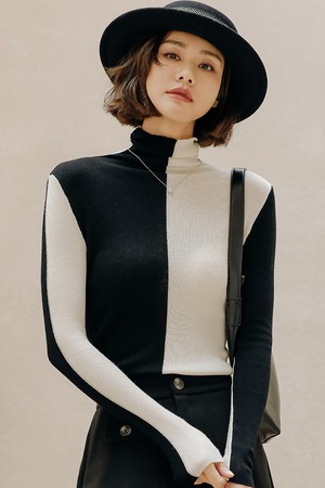 LS_Black and White slim fit turtleneck_BLACK