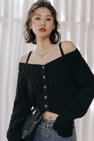 LS Button Down Offshoulder Crop Top