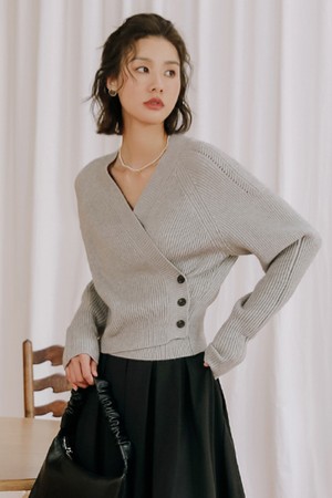 LS Button Point Simple Knit Top