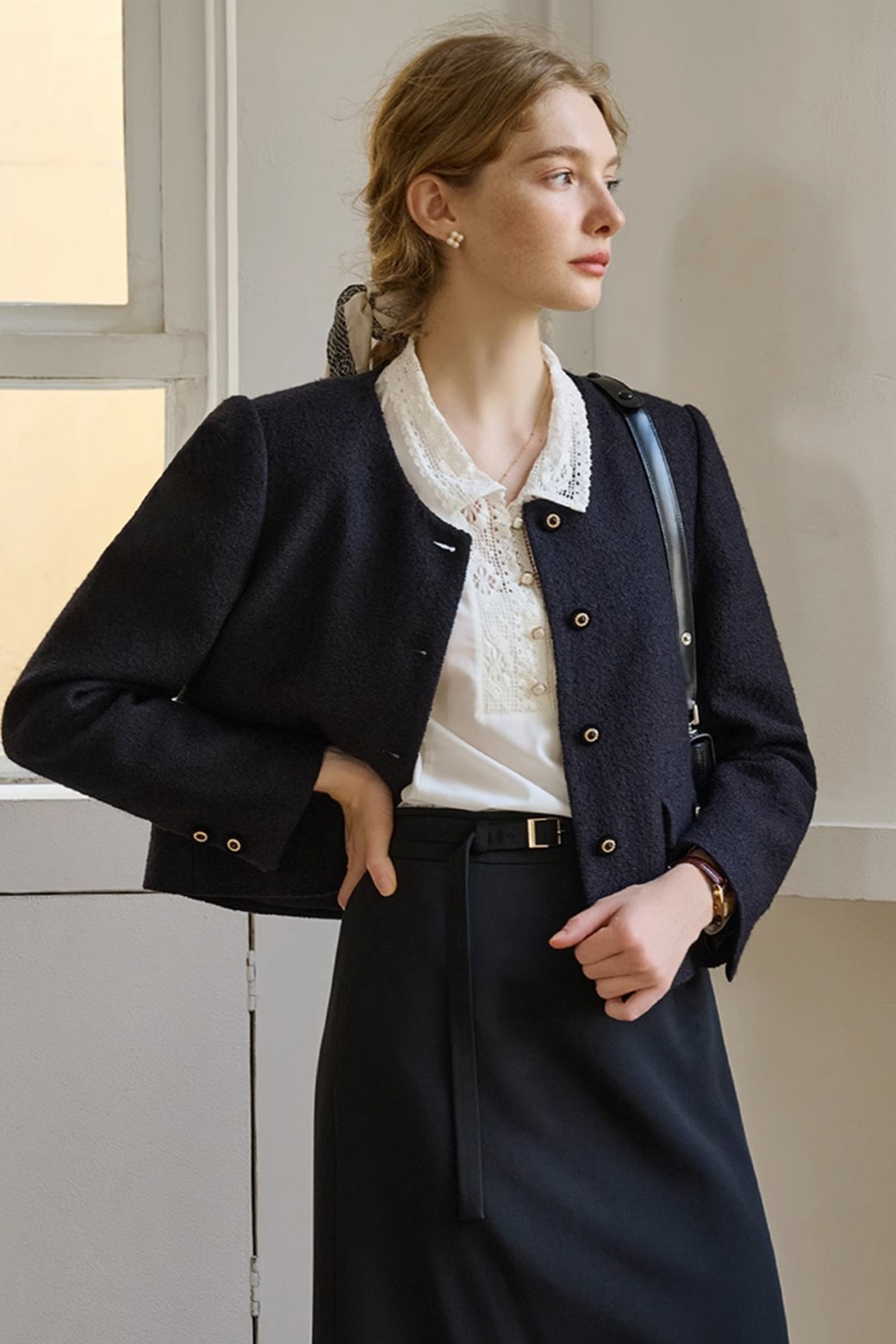 Simple Retro - 자켓 - SR_Black elegant tweed jacket