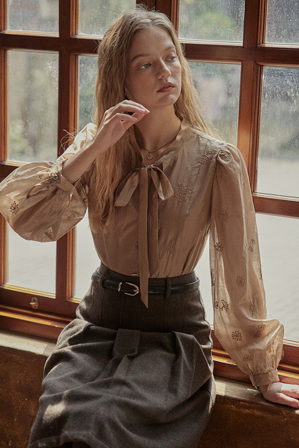 Proud Mary - 셔츠 - PM_Autumn ribbon embroidered shirt