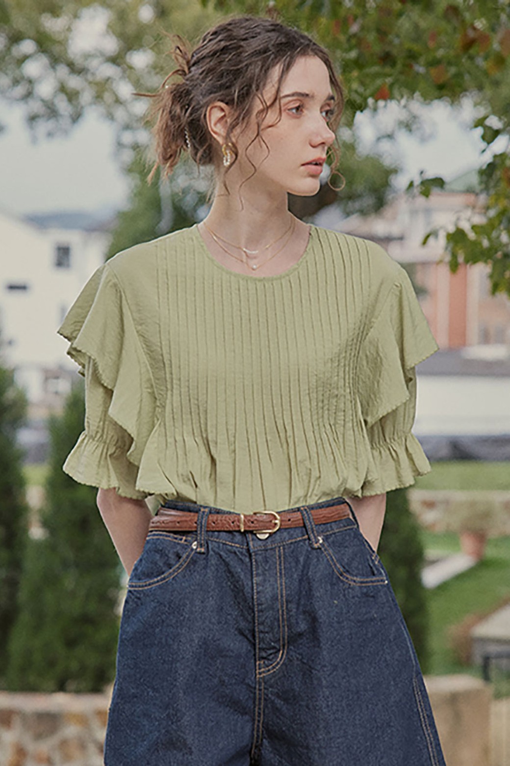 Proud Mary - 블라우스 - PM_Fresh flounce sleeve pleated blouse