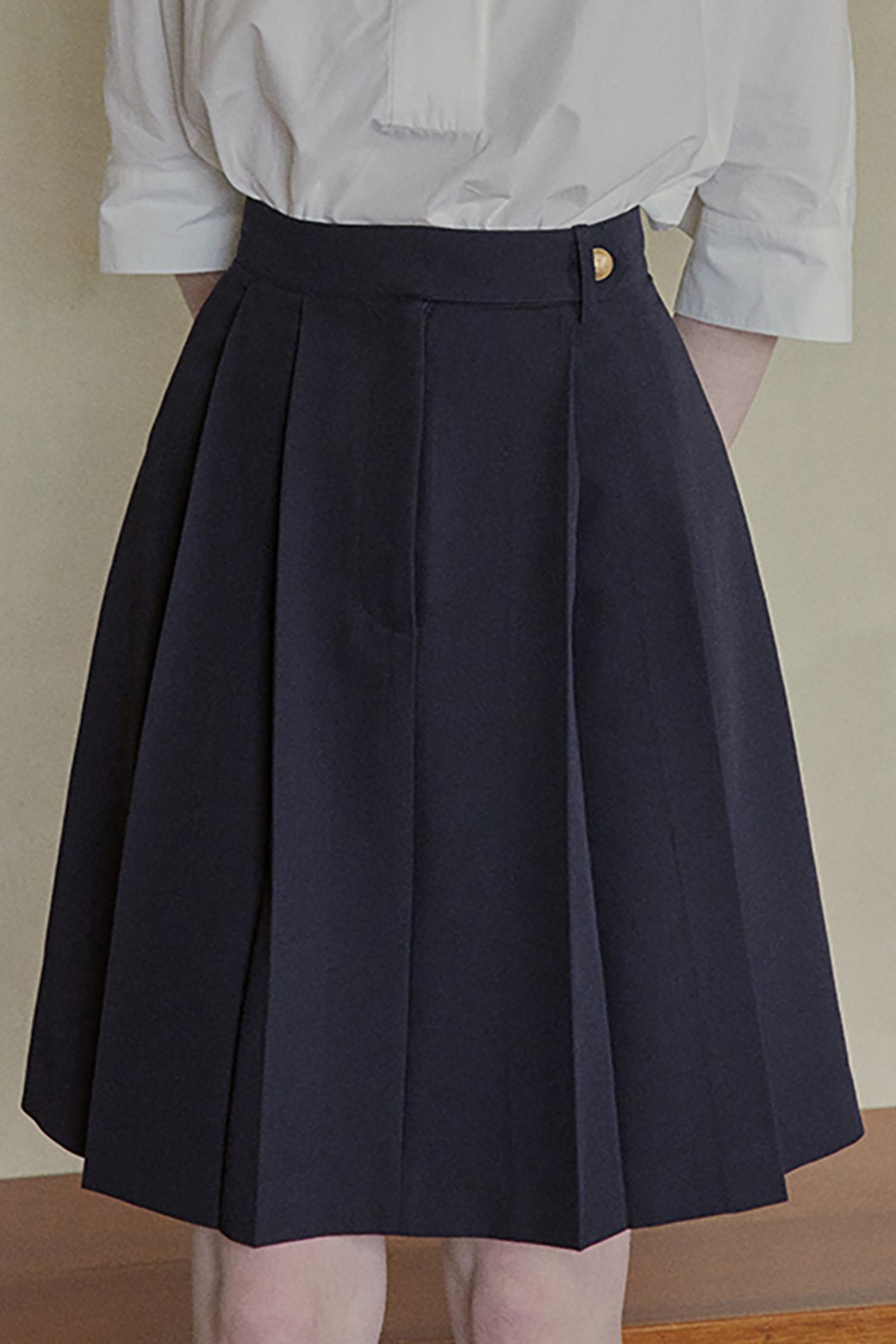 Proud Mary - 미디스커트 - PM_Golden button pleated skirt