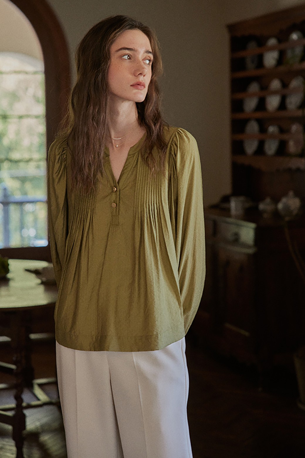 Proud Mary - 블라우스 - PM_Simply pleated green blouse