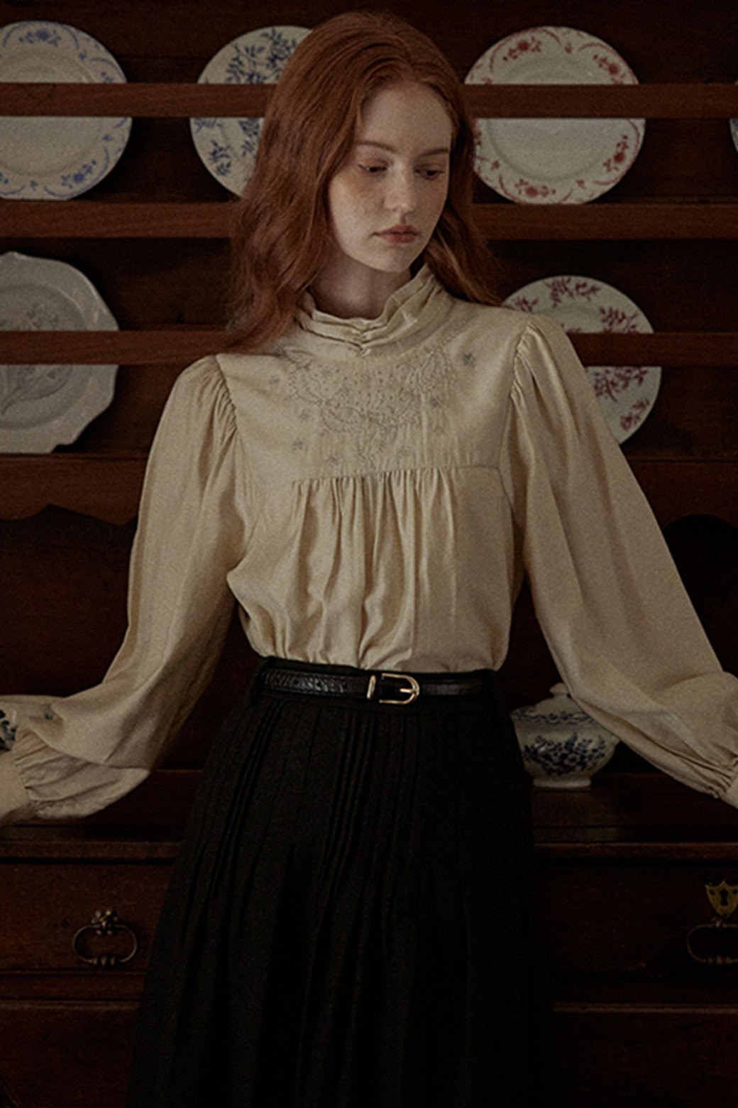 Proud Mary - 블라우스 - PM_Pleated collar embroidered blouse