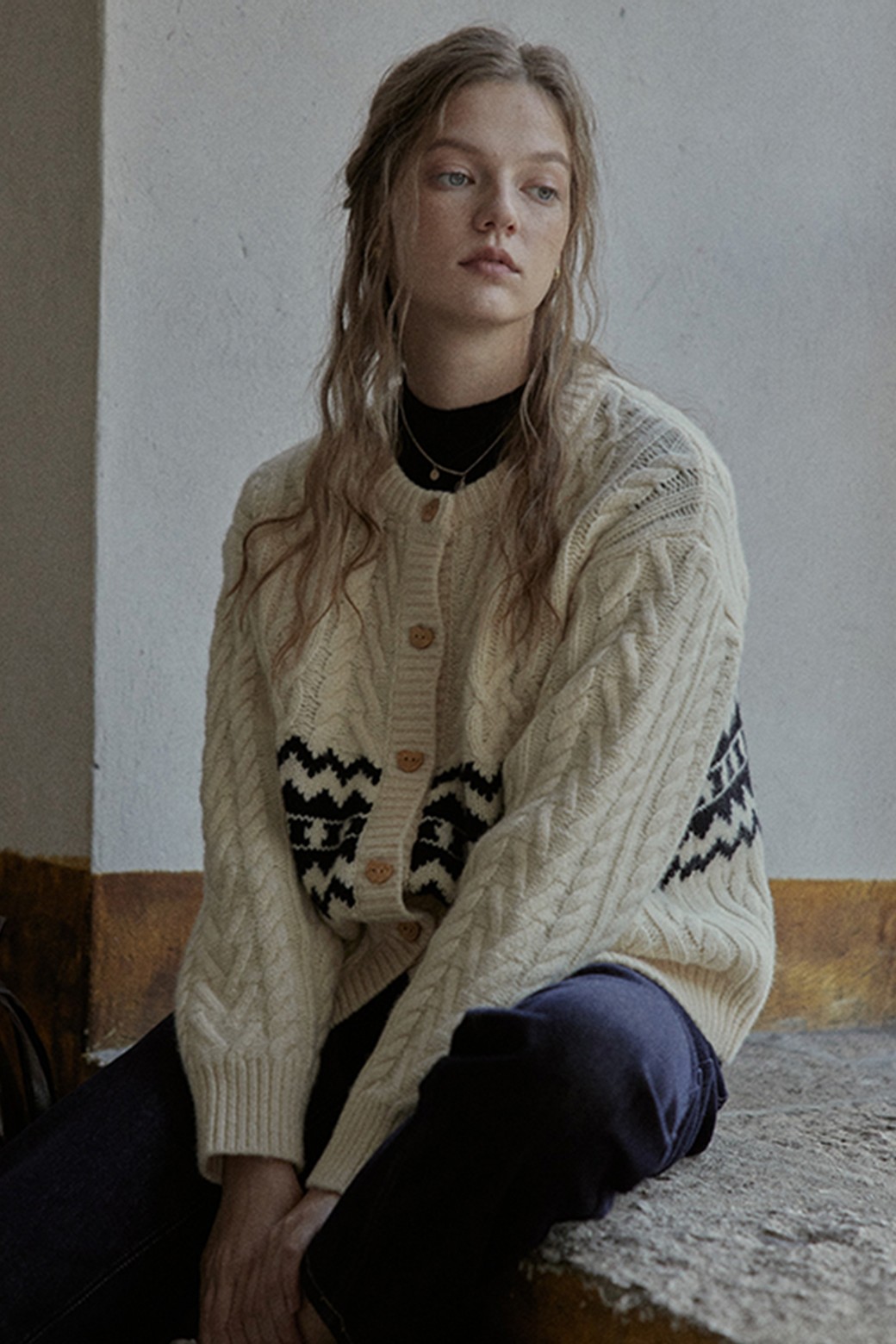 Proud Mary - 가디건 - PM_Cable jacquard cardigan