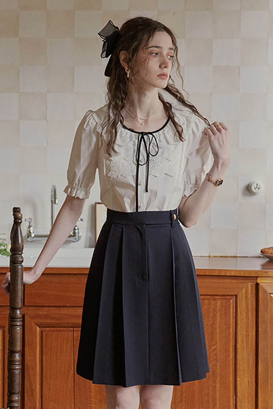 Proud Mary - 미디스커트 - PM_Golden button pleated skirt