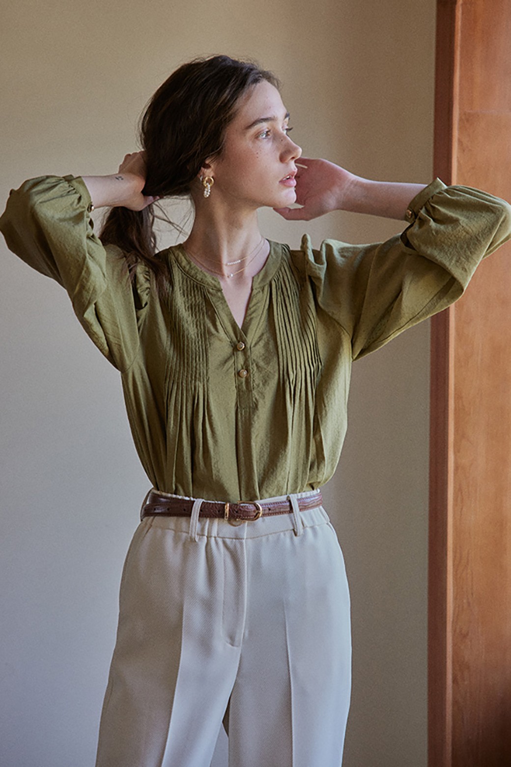Proud Mary - 블라우스 - PM_Simply pleated green blouse