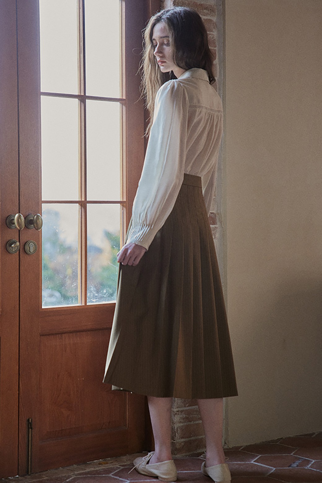 Proud Mary - 롱스커트 - PM_Brown stripe button skirt
