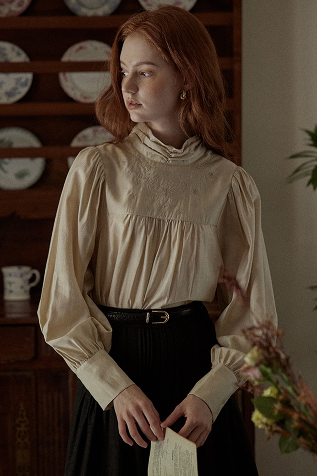 Proud Mary - 블라우스 - PM_Pleated collar embroidered blouse