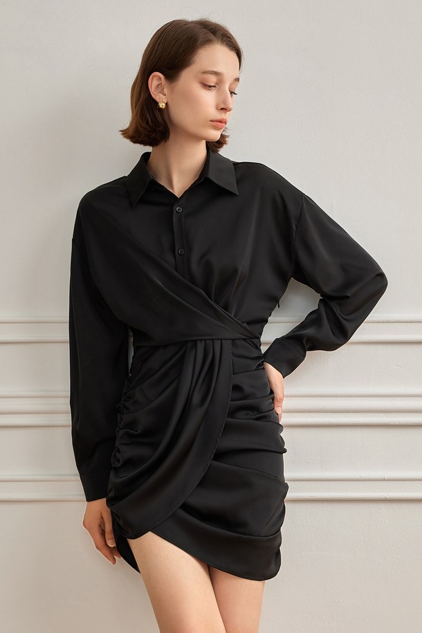 YYIAM - 원피스 - YY_Silk shirt collar dress_BLACK