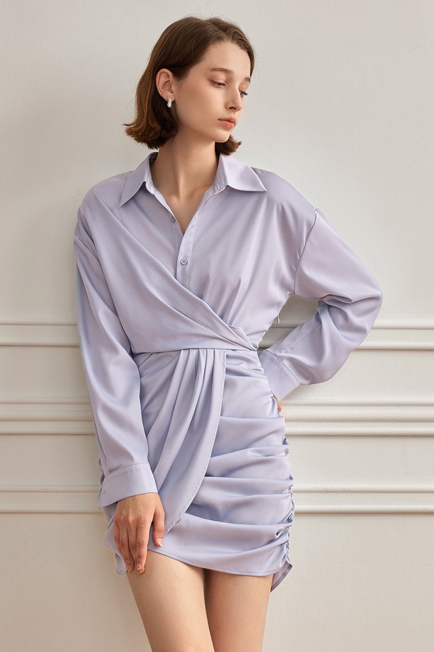 YYIAM - 원피스 - YY_Silk shirt collar dress_PURPLE