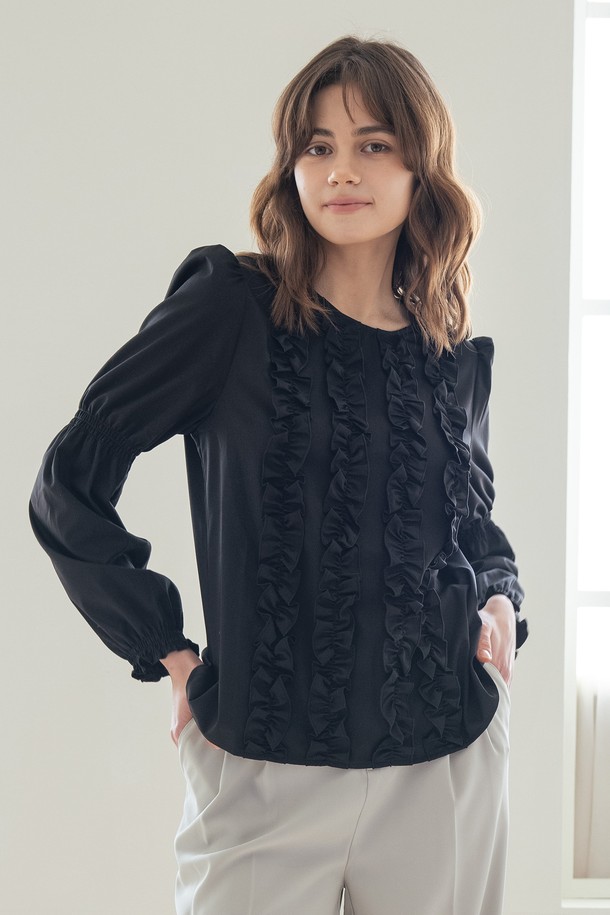 WE'DEE - 블라우스 - WED_French round neck blouse_BLACK