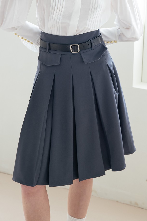 WE'DEE - 미디스커트 - WED_High-waist pleated skirt_GRAY