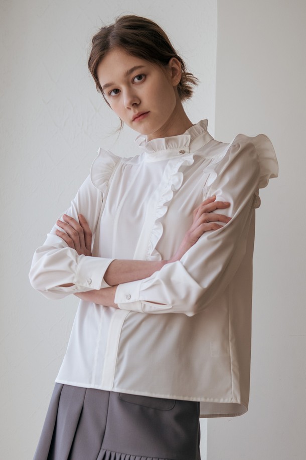 WE'DEE - 셔츠 - WED_Ruffle white court style shirt