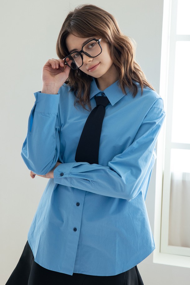 WE'DEE - 셔츠 - WED_Loose-shouldered shirt_BLUE