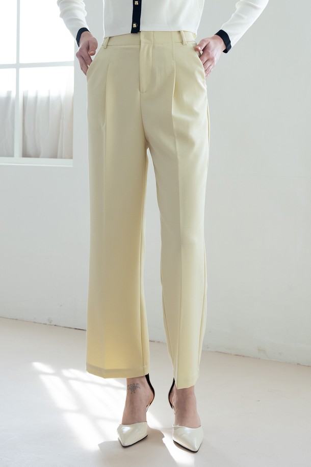 WE'DEE - 롱/미디팬츠 - WED_Hidden button wide slacks_YELLOW