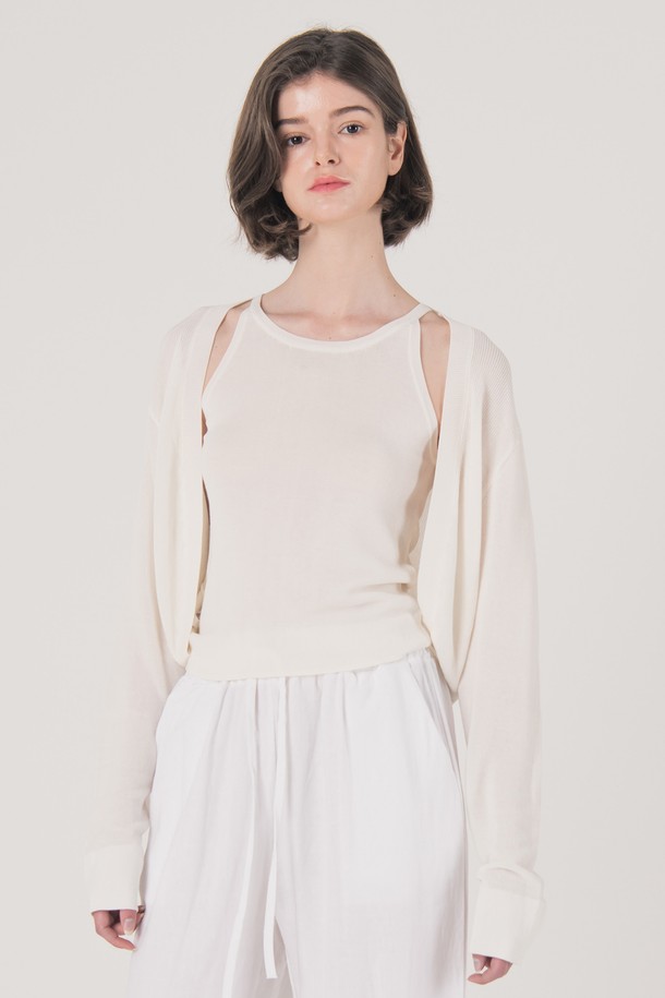 WE'DEE - 가디건 - WED_Simple cardigan knit top set_WHITE