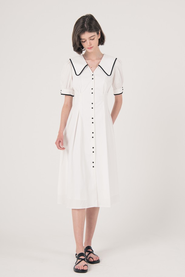 WE'DEE - 반소매 원피스 - WED_A big collar button up dress