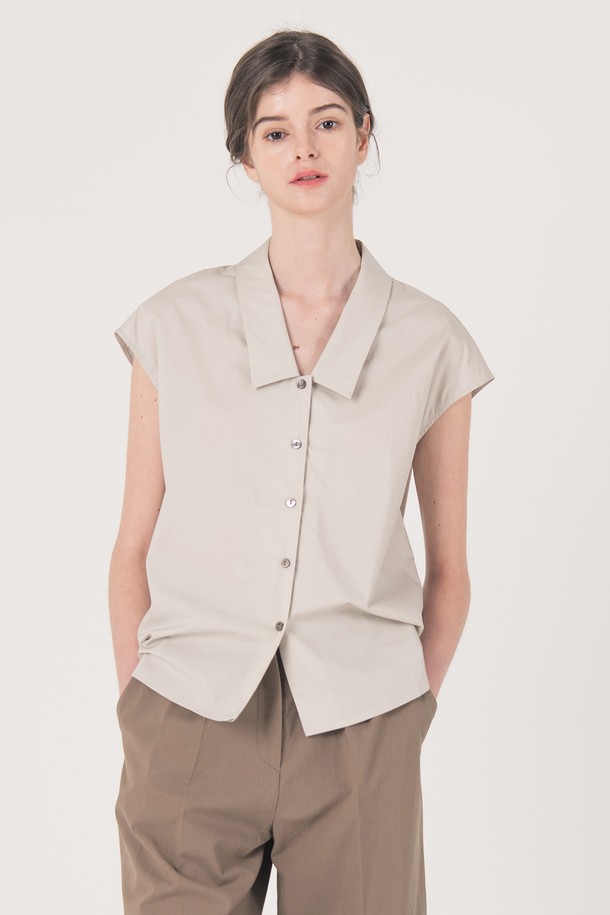 WE'DEE - 셔츠 - WED_Pure cotton v neck shirt_LIGHT GRAY