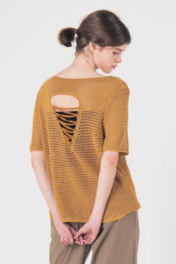 WE'DEE - 반소매 티셔츠 - WED_Volume sleeve knit top_BROWN