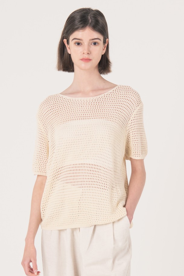 WE'DEE - 반소매 티셔츠 - WED_Volume sleeve knit top_BEIGE