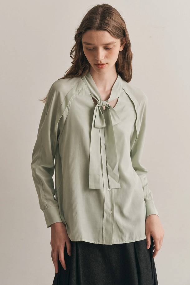 WE'DEE - 블라우스 - WD_String ribbon v-neck blouse_MINT