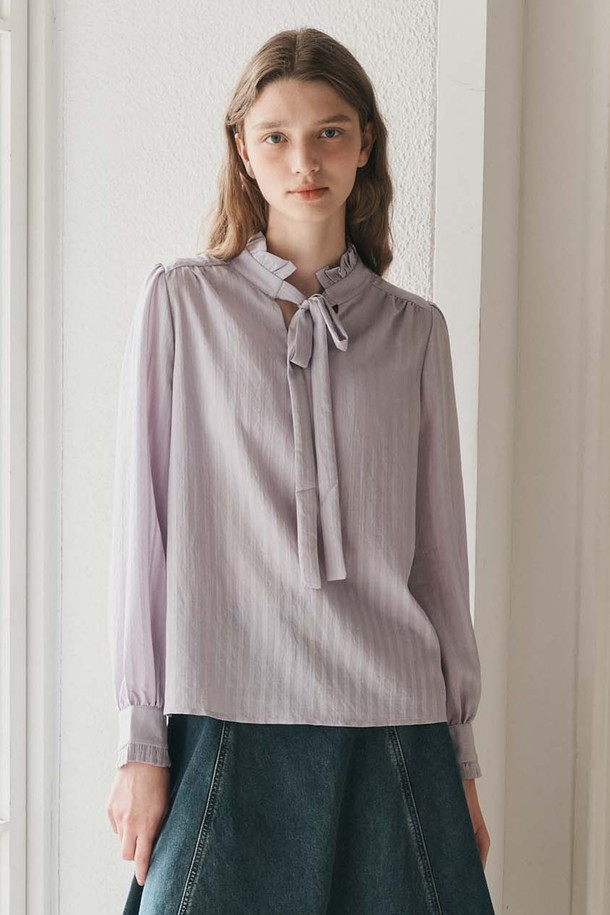 WE'DEE - 블라우스 - WD_Stand-neck ribbon blouse_PURPLE