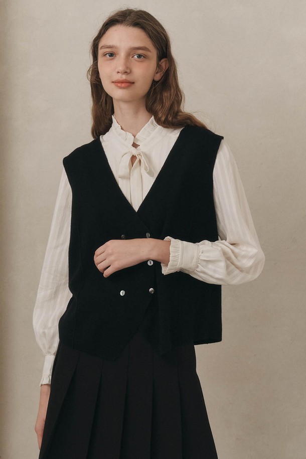 WE'DEE - 블라우스 - WD_Stand-neck ribbon blouse_WHITE