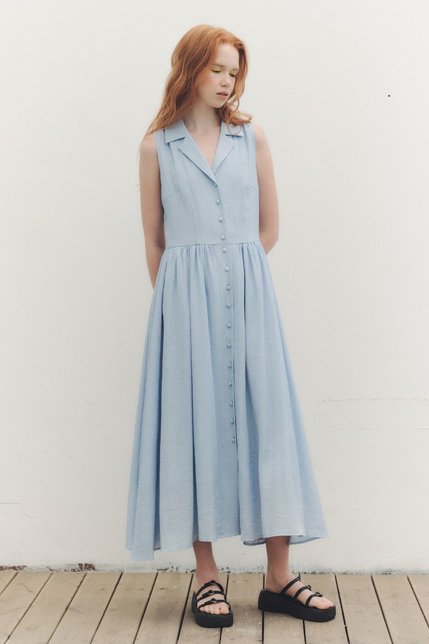 WE'DEE - 민소매 원피스 - WED_Classy wrinkle linen shirt dress