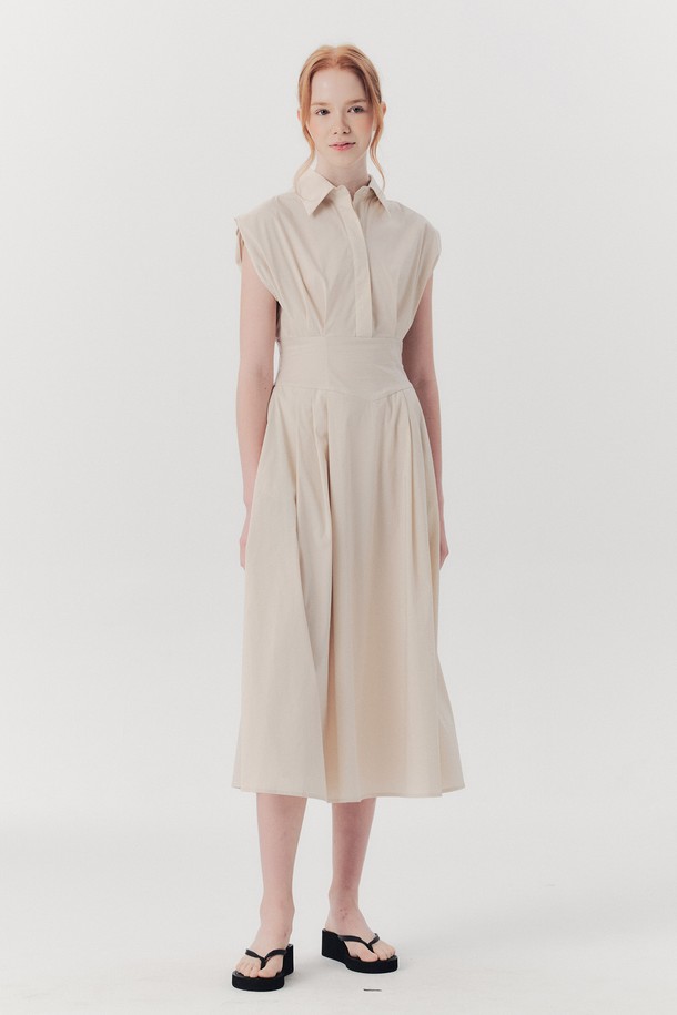 WE'DEE - 반소매 원피스 - WED_French collar shirts dress_BEIGE