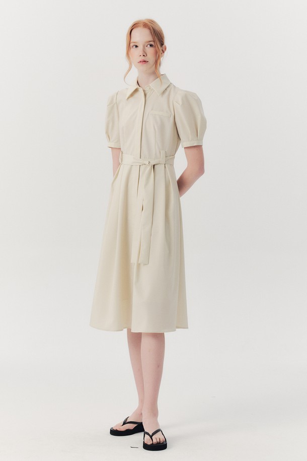 WE'DEE - 반소매 원피스 - WED_Bow slim waist shirt dress