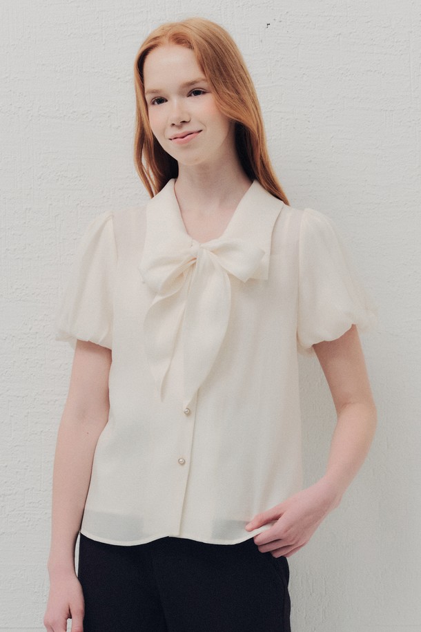 WE'DEE - 블라우스 - WED_Ribbon short-sleeved bow blouse