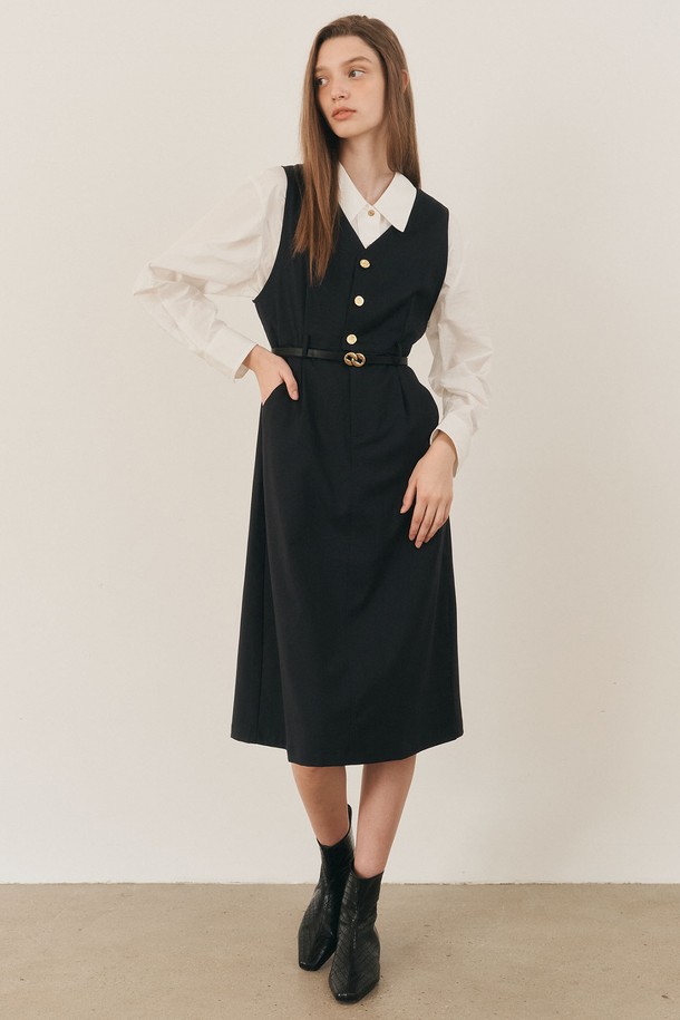 WE'DEE - 긴소매 원피스 - WD_Vest button dress_NAVY