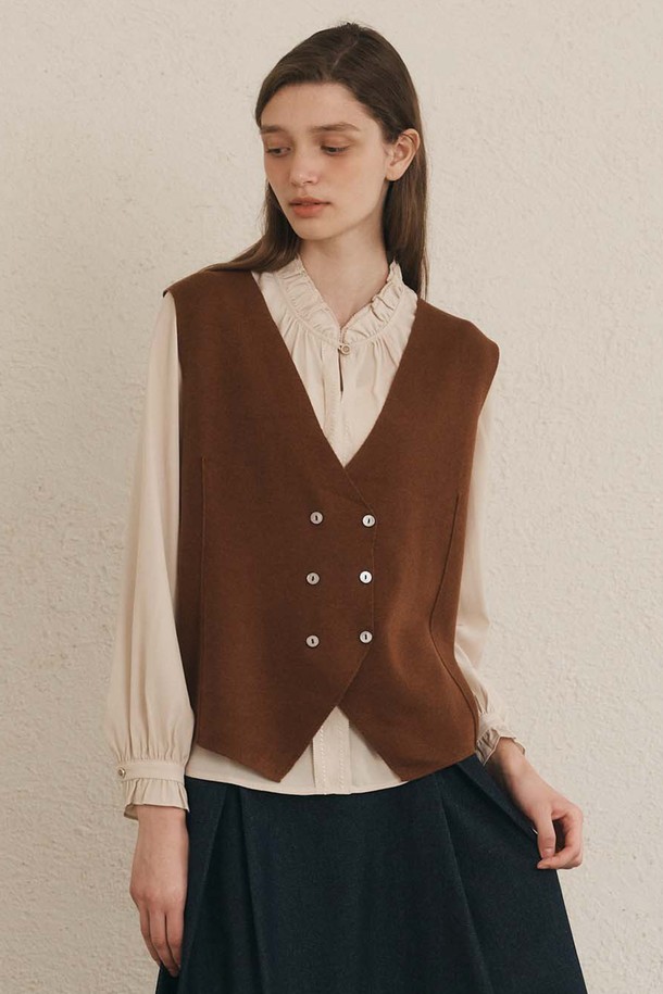 WE'DEE - 베스트 - WD_Classic knit vest_BROWN