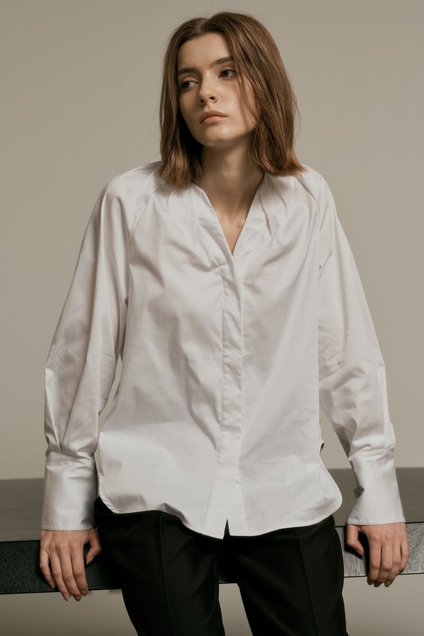 WE'DEE - 셔츠 - WD_Collarless v-neck shirt