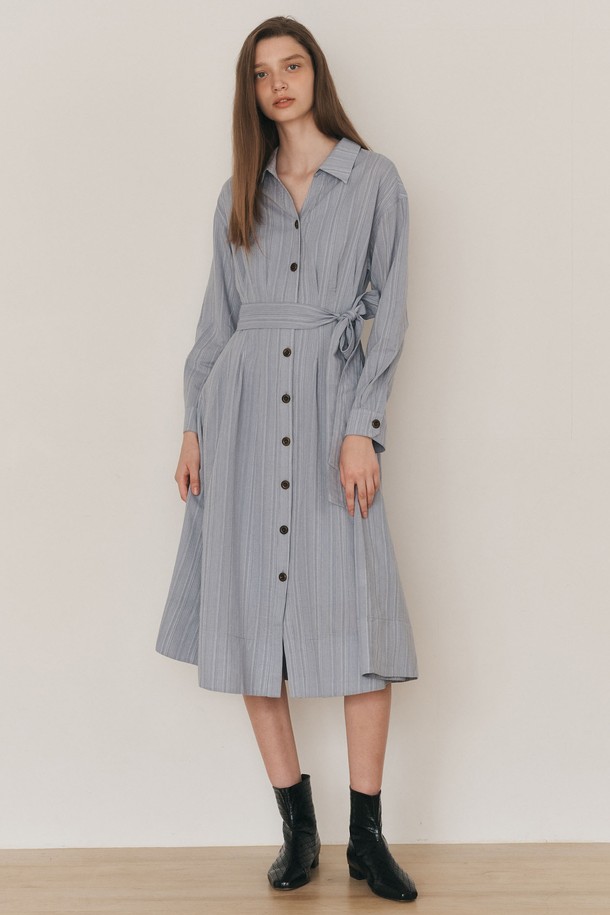 WE'DEE - 긴소매 원피스 - WD_Cotton belted shirt dress_BLUE