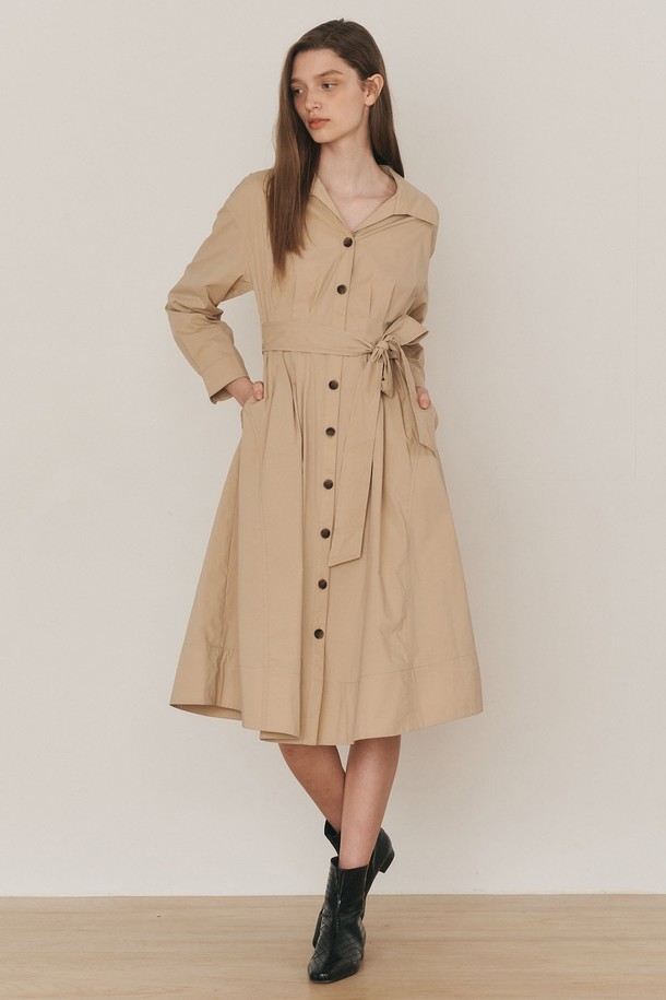 WE'DEE - 긴소매 원피스 - WD_Cotton belted shirt dress_BEIGE