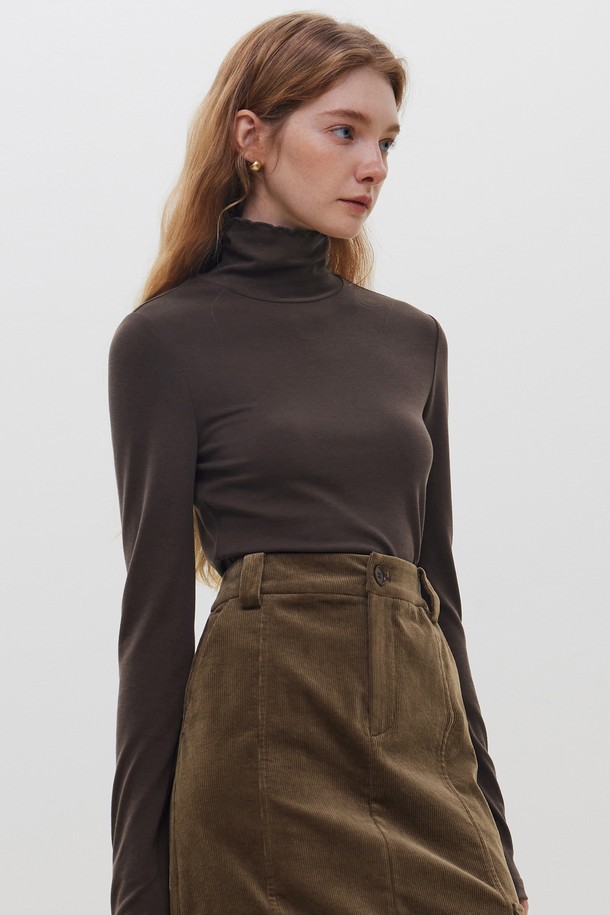 WE'DEE - 터틀넥 - WD_Wave turtleneck knit top_BROWN